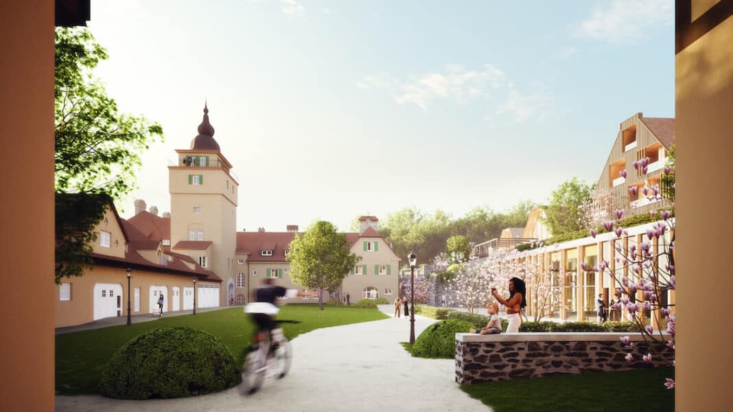 Im Spannungsfeld von Alt und Neu – der Blick in den künftigen Schlosshof ©HHVISION